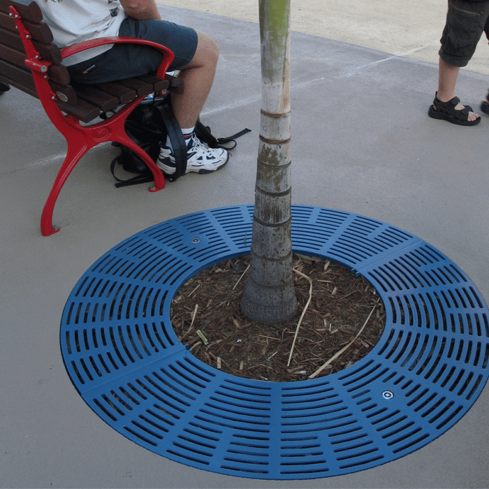 Round Tree Grate Installed - Blue